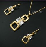 Colar e Brinco Folheado Ouro 18K Zircônia Cod 521