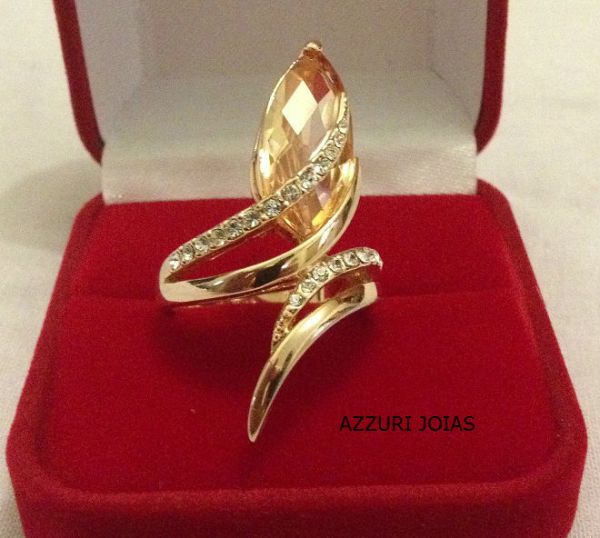 Anel Folheado Ouro 18K com C Swarovski Cod 122